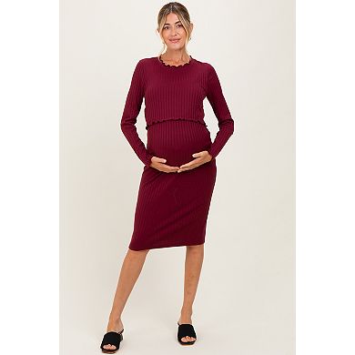 Maternity Ribbed Knit Long Sleeve Nursing Dress