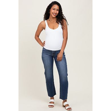 Maternity Raw Hem Ankle Straight Leg Maternity Jeans