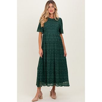 Maternity Green Floral Lace Midi Dress