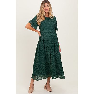 Maternity Green Floral Lace Midi Dress