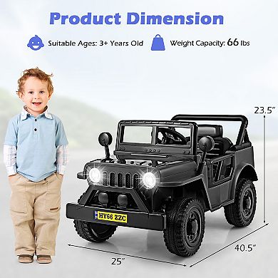 Gymax 12V Kids Ride on Truck Car w/ Remote Control Threaded Wheels 3 Speeds LED Lights Black.