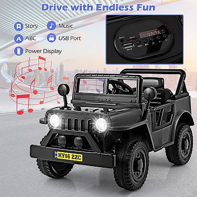 Gymax 12V Kids Ride on Truck Car w/ Remote Control Threaded Wheels 3 Speeds LED Lights Black.