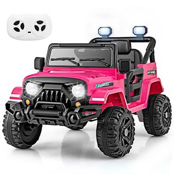 Gymax 12V Kids Ride on Truck Car w/ Remote Control Threaded Wheels 3 Speeds LED Lights Black.
