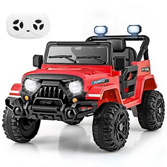 Gymax 12V Kids Ride on Truck Car w/ Remote Control Threaded Wheels 3 Speeds LED Lights Black.