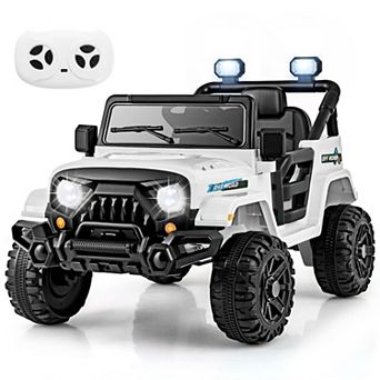 Gymax 12V Kids Ride on Truck Car w/ Remote Control Threaded Wheels 3 Speeds LED Lights Black.