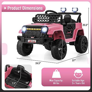 Gymax 12V Kids Ride on Truck Car Battery Powered Toddler Electric Vehicle w/ 3 Speeds Pink