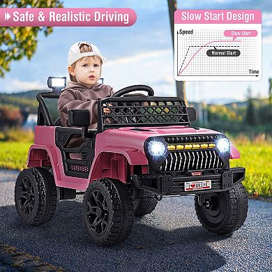 Gymax 12V Kids Ride on Truck Car Battery Powered Toddler Electric Vehicle w/ 3 Speeds Pink