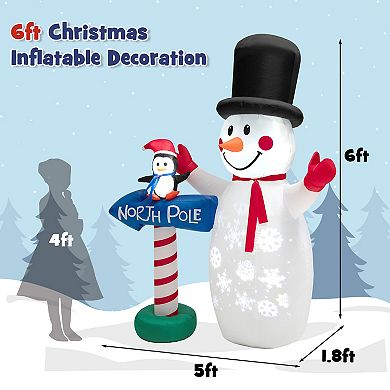 Gymax 6FT Inflatable Christmas Snowman Outdoor Yard Decor w/ LED Projection Lights