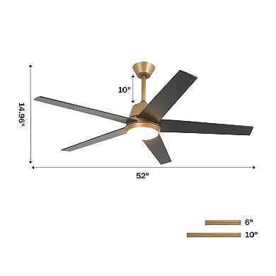 52" Modern Integrated LED Smart Ceiling Fan with Light and Remote, App Control