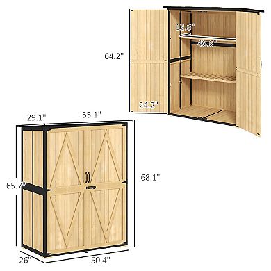 Outsunny Outdoor Storage Cabinet, Wood Garden Shed with 2 Shelves, Natural