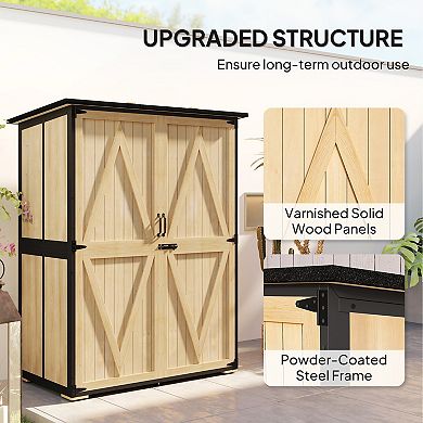 Outsunny Outdoor Storage Cabinet, Wood Garden Shed with 2 Shelves, Natural