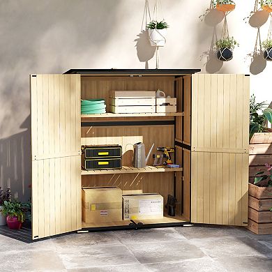 Outsunny Outdoor Storage Cabinet, Wood Garden Shed with 2 Shelves, Natural