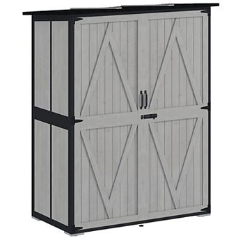 Outsunny Outdoor Storage Cabinet, Wood Garden Shed with 2 Shelves