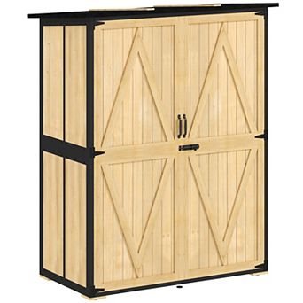 Outsunny Outdoor Storage Cabinet, Wood Garden Shed with 2 Shelves