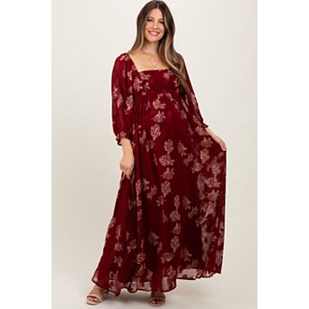 Maternity Multi Floral Textured Peasant Babydoll Maxi Dress