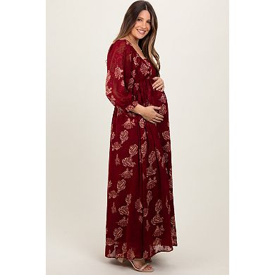 Maternity Multi Floral Textured Peasant Babydoll Maxi Dress