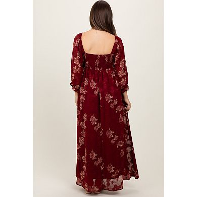 Maternity Multi Floral Textured Peasant Babydoll Maxi Dress