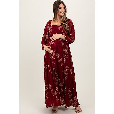 Maternity Multi Floral Textured Peasant Babydoll Maxi Dress
