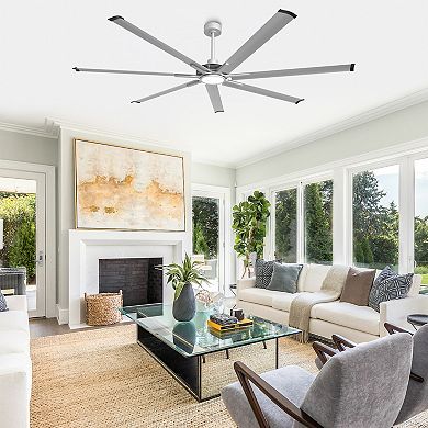 84" Silver Aluminum Extra Large Integrated LED Ceiling Fan with Light and Remote