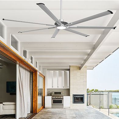 84" Silver Aluminum Extra Large Integrated LED Ceiling Fan with Light and Remote