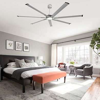 84" Silver Aluminum Extra Large Integrated LED Ceiling Fan with Light and Remote