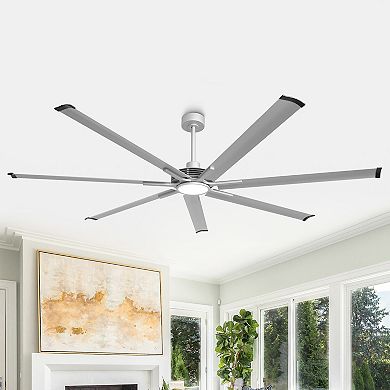 84" Silver Aluminum Extra Large Integrated LED Ceiling Fan with Light and Remote