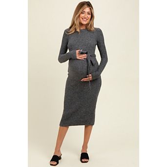 Maternity Ribbed Tie Waist Sweater Dress