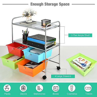 Costway 4Drawer Rolling Storage Cart shelf Scrapbook Paper Office School Organizer