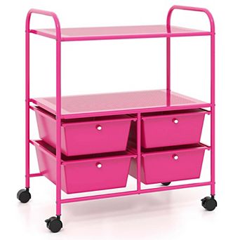 Costway Rolling Storage Cart with 4 Drawers & 2 Shelves Multipurpose Plastic Trolley on Wheels