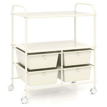 Costway Rolling Storage Cart with 4 Drawers & 2 Shelves Multipurpose Plastic Trolley on Wheels