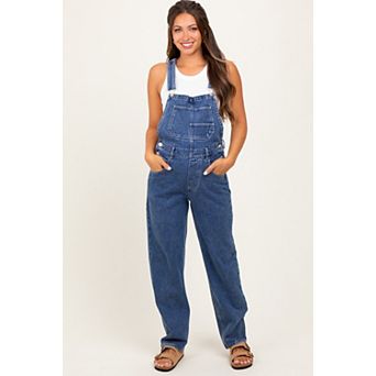 Maternity Wash Rolled Cuff Denim Overalls