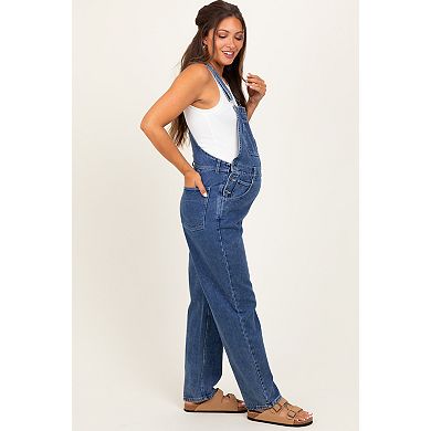 Maternity Wash Rolled Cuff Denim Overalls