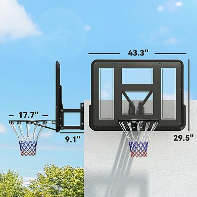 Soozier Wall Mounted Basketball Hoop with 43inch Shatter Resistant Backboard