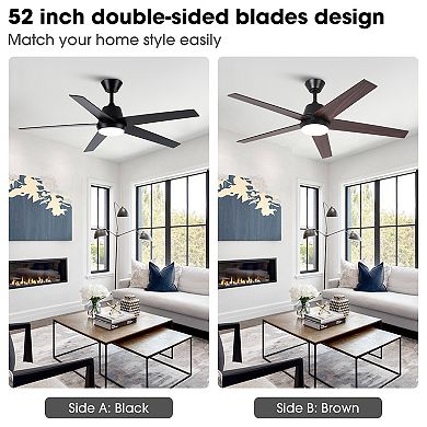 52" Modern Integrated LED Smart Ceiling Fan with Light and Remote, App Control
