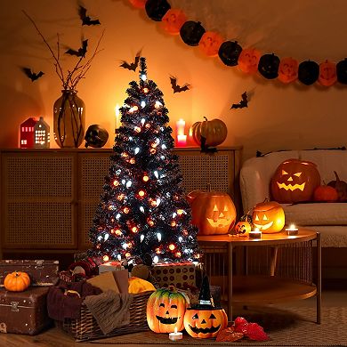 Gymax 4.5 FT Pre-Lit Artificial Halloween Christmas Tree w/ 6 Lighting Modes