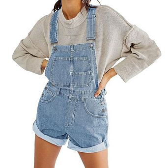 Women Denim Shorts Overalls Summer Casual Loose Fit Adjustable Rompers Jean Jumpsuit Shortalls