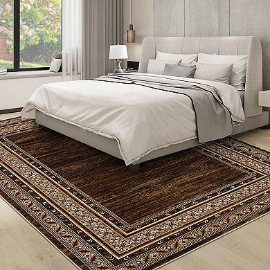 Washable Rug Bordered Foldable Indoor Carpet Ultra-Soft Stain-Resistant Low Pile Floor Cover