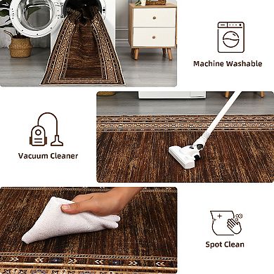 Washable Rug Bordered Foldable Indoor Carpet Ultra-Soft Stain-Resistant Low Pile Floor Cover