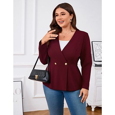 Women's Plus Size Blazer Button Ruffle Casual Blazers Open Front Work Office Jackets Blazer