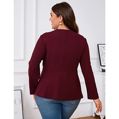 Women's Plus Size Blazer Button Ruffle Casual Blazers Open Front Work Office Jackets Blazer