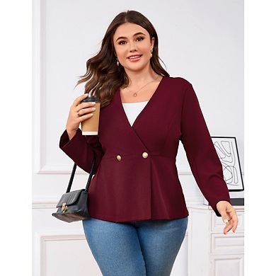 Women's Plus Size Blazer Button Ruffle Casual Blazers Open Front Work Office Jackets Blazer