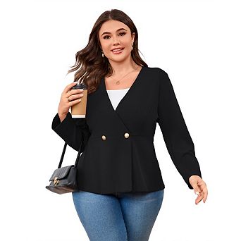 Women's Plus Size Blazer Button Ruffle Casual Blazers Open Front Work Office Jackets Blazer