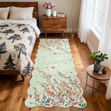 Garvee Pastoral Garden Area Rug Floral & Insect Print Washable Non Slip Low Pile Rug for Home Decor