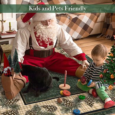 Buffalo Plaid Christmas Maachine Washable Area Rug with Rubber Backing Xmas Decor Non Slip Rug