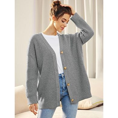 Women's Plue Size Casual Open Front Sweater Classic Long Sleeve V Neck Cardigans