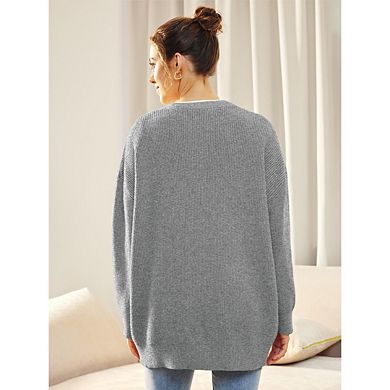 Women's Plue Size Casual Open Front Sweater Classic Long Sleeve V Neck Cardigans