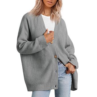 Women's Plue Size Casual Open Front Sweater Classic Long Sleeve V Neck Cardigans