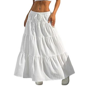 Women's Boho Skirt Flowy Flared Ruffle Summer Long Maxi Skirts Going Out Beach Vacation Outfits