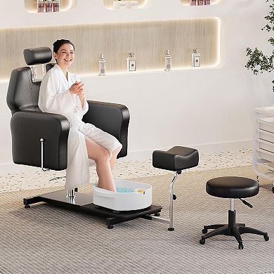 Reclining Pedicure Chair with Stool&Massage Foot Basin, Height Adjustable Pedicure Unit Station