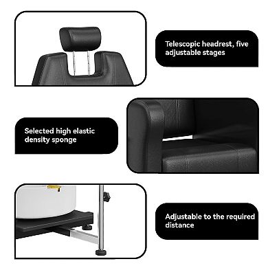 Reclining Pedicure Chair with Stool&Massage Foot Basin, Height Adjustable Pedicure Unit Station